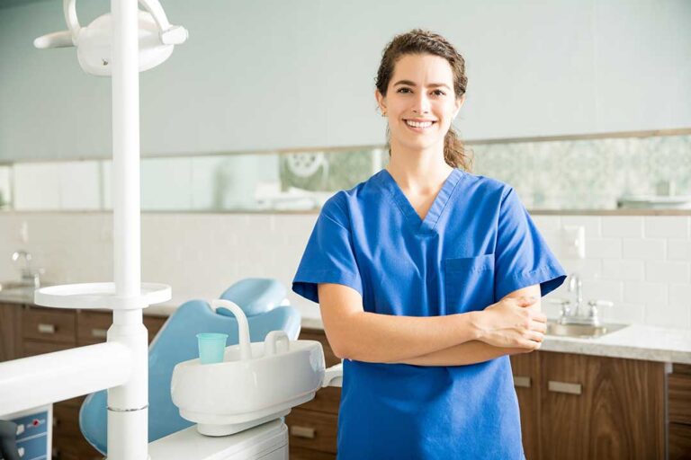 A family brushing their teeth together in a bright, home bathroom setting.
